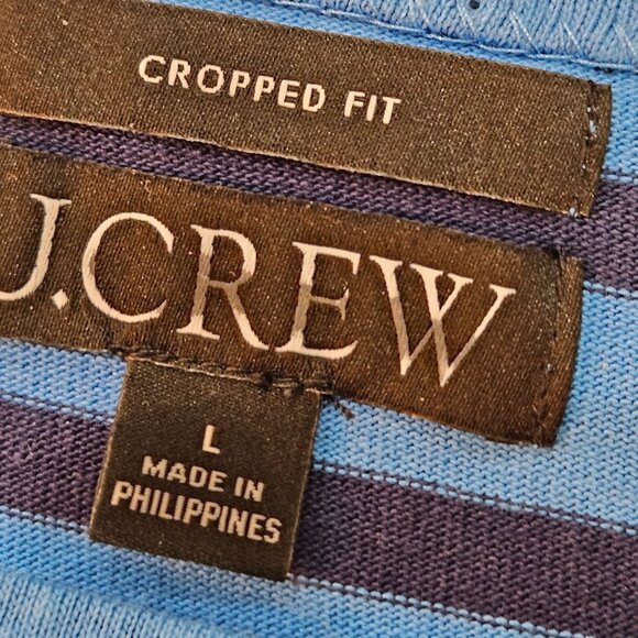 J. Crew Cropped Fit Top Large Blue Striped Long Sleeve Nautical - Picture 6 of 7